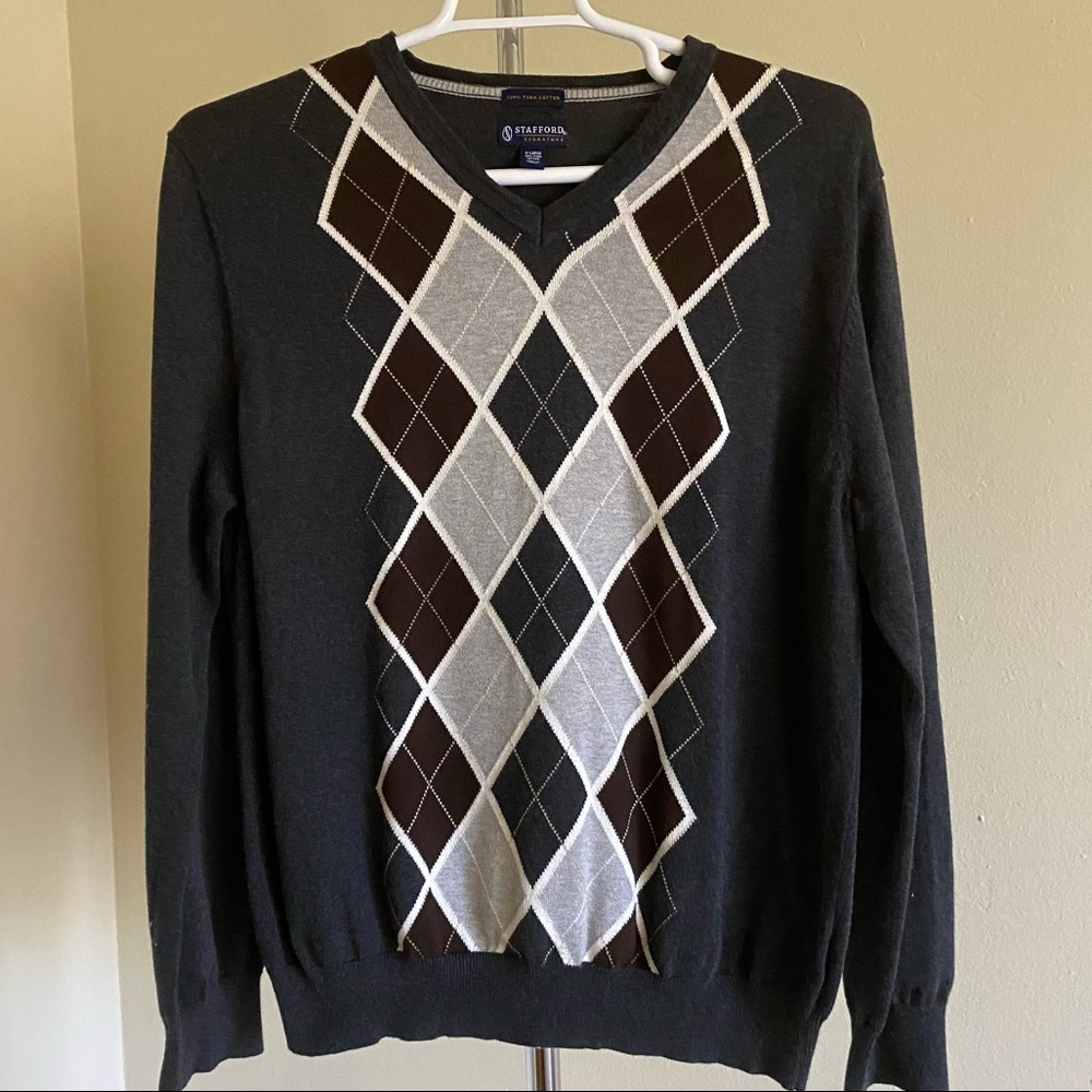 Argyle Academia 100% Pima Cotton Pullover Sweater Size XL